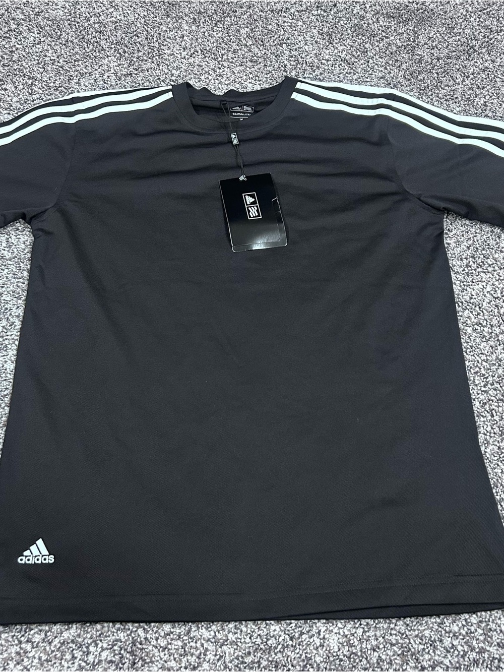 adidas Men’s Black Shirt with White Shoulder Stripes